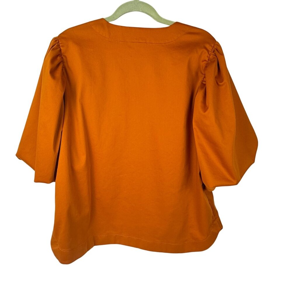 Chico's Puff-Sleeve Boho Smocked Blouse Top Orange Size 14 - Picture 4 of 6